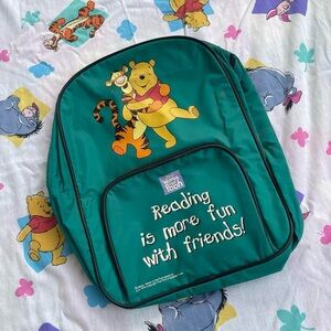 vintage 90s Y2K winnie the pooh reading backpack green vinyl